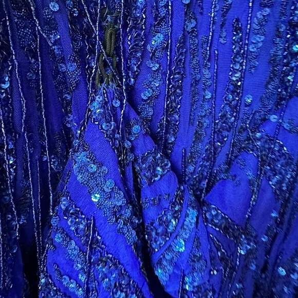 Amarra Cobalt Blue Beaded Dangles Spaghetti Strap Gown Women’s Size 2 Prom Dress - Picture 8 of 15
